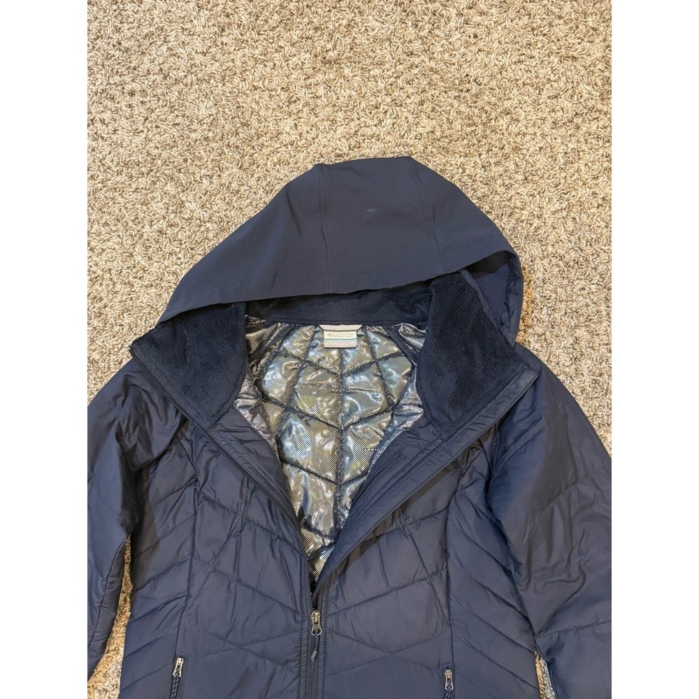 Columbia Heavenly Long Hooded Jacket Womens Med Navy Blue Omni Heat Puffer Coat - Picture 5 of 7